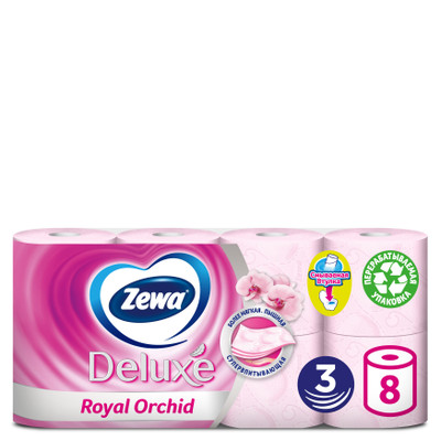 Бумага туалетная Zewa Deluxe Royal Orchid 3 слоя, 8шт Бумага туалетная Zewa Deluxe Royal Orchid 3 слоя, 8шт