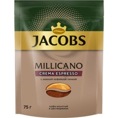 Кофе Jacobs Millicano Crema Espresso растворимый с добавлением молотого, 75г Кофе Jacobs Millicano Crema Espresso растворимый с добавлением молотого, 75г
