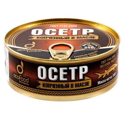 Осётр EcoFood копчёный в масле, 220г Осётр EcoFood копчёный в масле, 220г