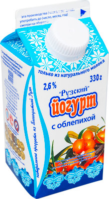 Йогурт Рузское Молоко питьевой Рузский облепиха 2.6%, 330мл Йогурт Рузское Молоко питьевой Рузский облепиха 2.6%, 330мл