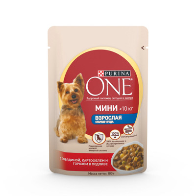 Корм Purina one Mini говядина-картофель-горох для взрослых собак мелких пород старше 1 года, 85г Корм Purina one Mini говядина-картофель-горох для взрослых собак мелких пород старше 1 года, 85г
