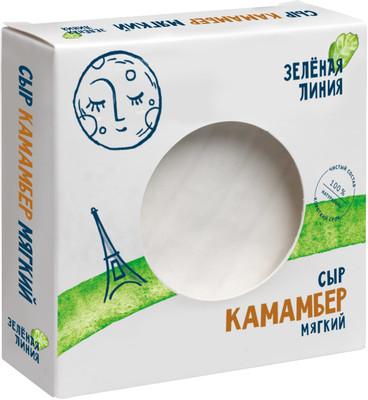 Сыр мягкий Зелёная Линия Камамбер с белой плесенью 50%, 150г Сыр мягкий Зелёная Линия Камамбер с белой плесенью 50%, 150г