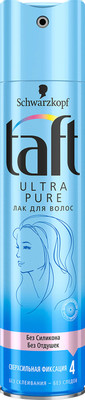 Лак для волос Taft Ultra pure сверхсильная фиксация без отдушек, 225мл Лак для волос Taft Ultra pure сверхсильная фиксация без отдушек, 225мл