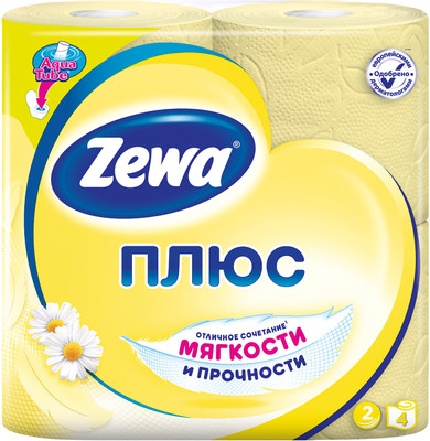 Бумага туалетная Zewa Плюс с ароматом ромашки 2 слоя, 4шт Бумага туалетная Zewa Плюс с ароматом ромашки 2 слоя, 4шт