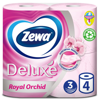 Бумага туалетная Zewa Deluxe Орхидея 3 слоя, 4шт Бумага туалетная Zewa Deluxe Орхидея 3 слоя, 4шт