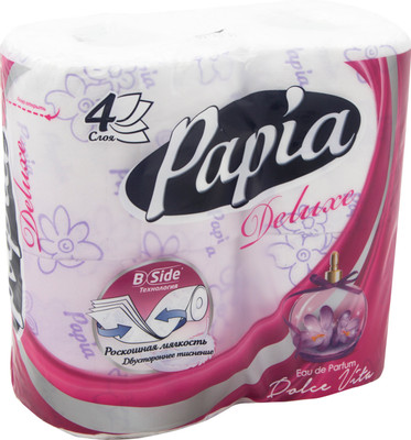Бумага туалетная Papia Deluxe Дольче вита 4 слоя, 4шт Бумага туалетная Papia Deluxe Дольче вита 4 слоя, 4шт