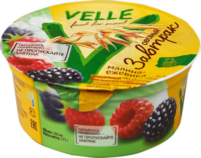 Продукт овсяный Velle Завтрак малина-ежевика, 175г Продукт овсяный Velle Завтрак малина-ежевика, 175г