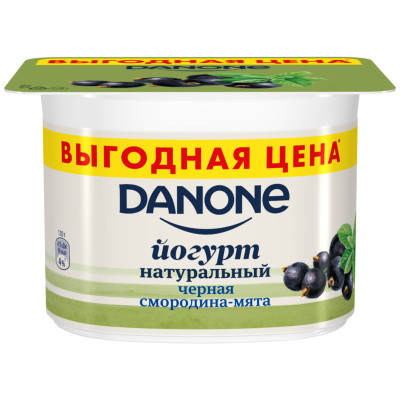 Йогурт Danone с чёрной смородиной и экстрактом мяты 2.9%, 110г Йогурт Danone с чёрной смородиной и экстрактом мяты 2.9%, 110г