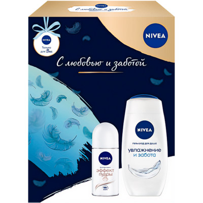 Набор Nivea Увлажнение и забота Эффект пудры гель-уход для душа + антиперспирант Набор Nivea Увлажнение и забота Эффект пудры гель-уход для душа + антиперспирант