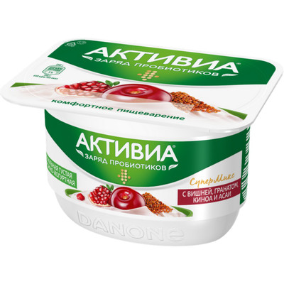 Биопродукт Активиа творожно-йогуртный вишня-гранат-киноа-асаи 4%, 130г Биопродукт Активиа творожно-йогуртный вишня-гранат-киноа-асаи 4%, 130г