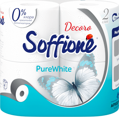 Бумага туалетная Soffione Pure White 2 слоя, 4шт Бумага туалетная Soffione Pure White 2 слоя, 4шт