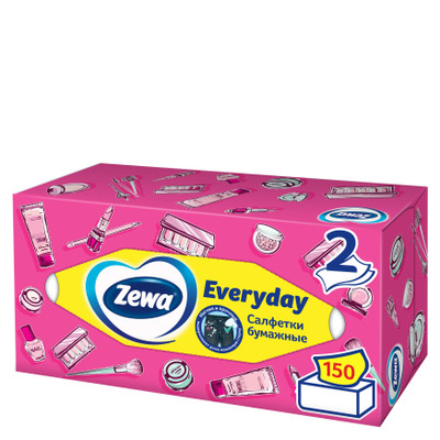 Салфетки бумажные Zewa Everyday косметические 2 слоя, 150шт Салфетки бумажные Zewa Everyday косметические 2 слоя, 150шт