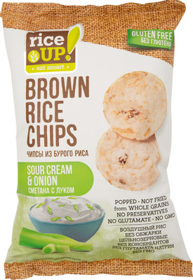 Чипсы из воздушного бурого риса Rice Up! со вкусом сметаны и лука, 60г Чипсы из воздушного бурого риса Rice Up! со вкусом сметаны и лука, 60г