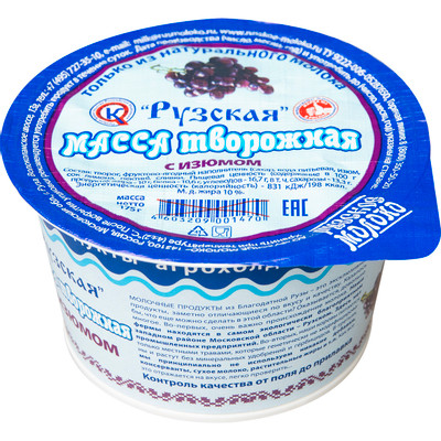 Масса творожная Рузское Молоко с изюмом 10%, 175г Масса творожная Рузское Молоко с изюмом 10%, 175г