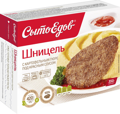 Шницель СытоЕдов с картофельным пюре под красным соусом, 350г Шницель СытоЕдов с картофельным пюре под красным соусом, 350г