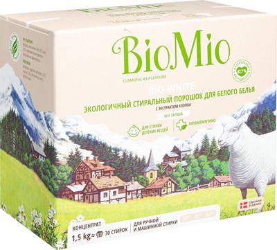 Порошок стиральный BioMio Bio-White для белого белья, 1.5кг Порошок стиральный BioMio Bio-White для белого белья, 1.5кг