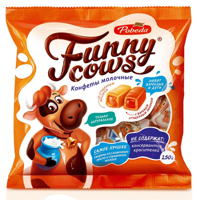 Конфеты Победа Вкуса Funny cows молочные со сгущённым молоком, 250г Конфеты Победа Вкуса Funny cows молочные со сгущённым молоком, 250г