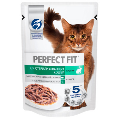 Корм Perfect Fit кролик в соусе для стерилизованных котов и кошек консервированный, 75г Корм Perfect Fit кролик в соусе для стерилизованных котов и кошек консервированный, 75г