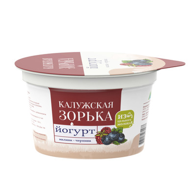 Йогурт Калужская Зорька малина-черника 3.2-4%, 180г Йогурт Калужская Зорька малина-черника 3.2-4%, 180г