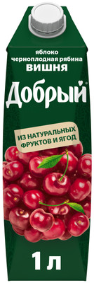 Нектар Добрый яблоко-черноплодная рябина-вишня для детского питания, 1л Нектар Добрый яблоко-черноплодная рябина-вишня для детского питания, 1л
