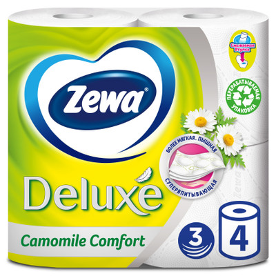Бумага туалетная Zewa Deluxe Camomile Comfort 3 слоя, 4шт Бумага туалетная Zewa Deluxe Camomile Comfort 3 слоя, 4шт
