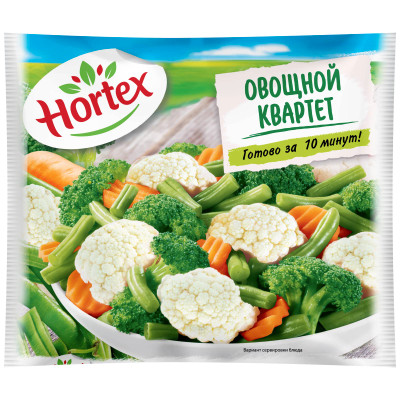 Смесь овощная Hortex Овощной квартет быстрозамороженная, 400г Смесь овощная Hortex Овощной квартет быстрозамороженная, 400г
