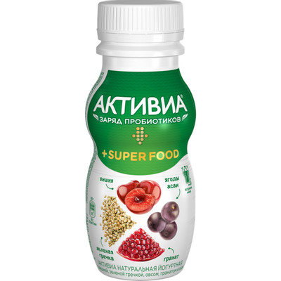 Биойогурт Активиа питьевой Super food вишня-гранат-злаки-овес-асаи 2%, 200г Биойогурт Активиа питьевой Super food вишня-гранат-злаки-овес-асаи 2%, 200г