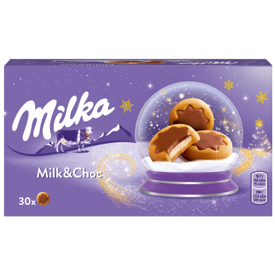 Печенье Milka с молочной начинкой частично покрытое молочным шоколадом, 16х187г Печенье Milka с молочной начинкой частично покрытое молочным шоколадом, 16х187г