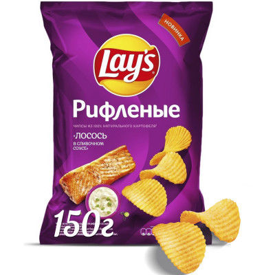 Чипсы Lay's Рифленые Лосось в сливочном соусе, 150г Чипсы Lay's Рифленые Лосось в сливочном соусе, 150г