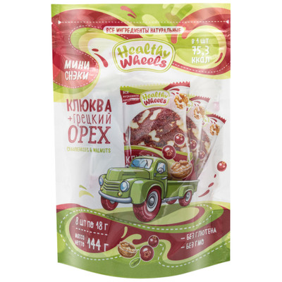 Мини снеки Healthy Wheels Клюква и грецкий орех, 144г Мини снеки Healthy Wheels Клюква и грецкий орех, 144г
