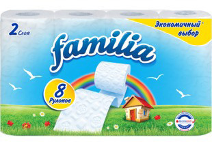 Бумага туалетная Familia Plus Радуга 2 слоя, 8шт Бумага туалетная Familia Plus Радуга 2 слоя, 8шт