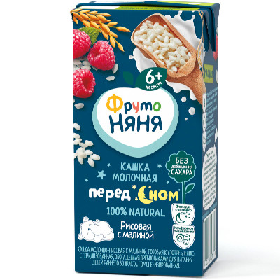 Каша ФрутоНяня молочно-рисовая с малиной с 6 месяцев, 200г Каша ФрутоНяня молочно-рисовая с малиной с 6 месяцев, 200г