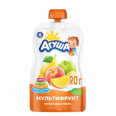 Пюре фруктовое Агуша Мультифрукт 90г с 6 месяцев Пюре фруктовое Агуша Мультифрукт 90г с 6 месяцев