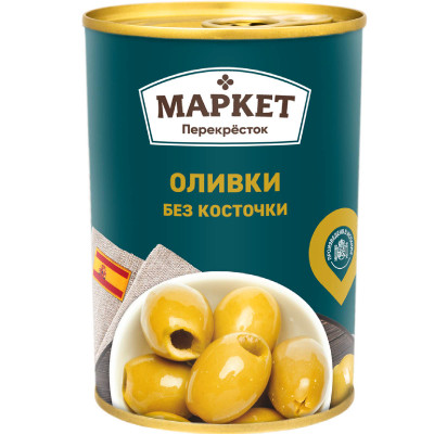 Оливки Маркет Перекрёсток зелёные без косточки, 400г Оливки Маркет Перекрёсток зелёные без косточки, 400г