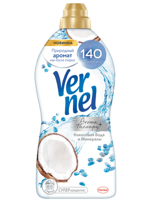 Кондиционер Vernel для белья Ароматерапия + Кокосовая вода и минералы концентрированный, 1.74л Кондиционер Vernel для белья Ароматерапия + Кокосовая вода и минералы концентрированный, 1.74л