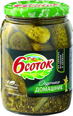Огурцы 6 соток Домашние маринованные, 680г Огурцы 6 соток Домашние маринованные, 680г