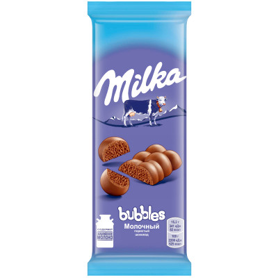 Шоколад молочный Milka Bubbles пористый, 76г Шоколад молочный Milka Bubbles пористый, 76г