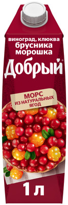 Морс Добрый бруснично-морошковый, 1л Морс Добрый бруснично-морошковый, 1л