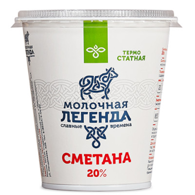 Сметана Молочная легенда термостатная 20%, 330г Сметана Молочная легенда термостатная 20%, 330г