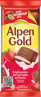 Шоколад молочный Alpen Gold с клубнично-йогуртовой начинкой, 85г Шоколад молочный Alpen Gold с клубнично-йогуртовой начинкой, 85г
