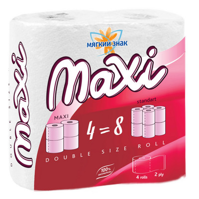 Бумага туалетная Мягкий знак Maxi белая 2 слоя, 4шт Бумага туалетная Мягкий знак Maxi белая 2 слоя, 4шт