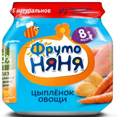 Пюре ФрутоНяня из цыплёнка и овощей с 8 месяцев, 100г Пюре ФрутоНяня из цыплёнка и овощей с 8 месяцев, 100г