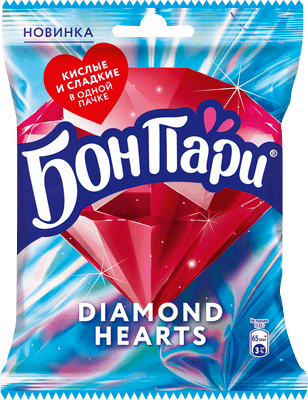 Мармелад жевательный Бон Пари Diamond Hearts с кислым и сладким вкусами, 65г Мармелад жевательный Бон Пари Diamond Hearts с кислым и сладким вкусами, 65г