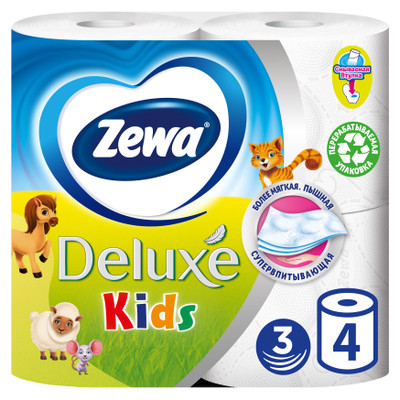Бумага ZEWA KIDS туалетная 3х-слойная 4 рулона Бумага ZEWA KIDS туалетная 3х-слойная 4 рулона