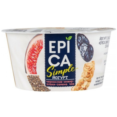 Йогурт Epica Simple чернослив-инжир-злаки-семена чиа 1.6%, 130г Йогурт Epica Simple чернослив-инжир-злаки-семена чиа 1.6%, 130г
