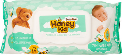 Салфетки влажные детские Honey Kid Sensitive с клапаном, 72шт Салфетки влажные детские Honey Kid Sensitive с клапаном, 72шт