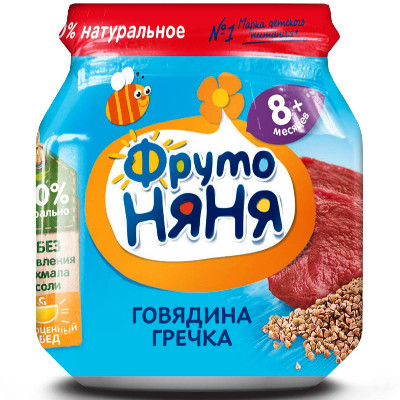 Пюре ФрутоНяня Говядины с гречкой и морковью с 8 месяцев, 100г Пюре ФрутоНяня Говядины с гречкой и морковью с 8 месяцев, 100г