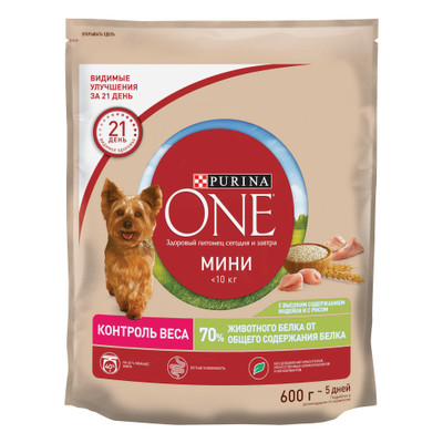 Корм сухой Purina one с индейкой и рисом для собак для здорового веса, 600г Корм сухой Purina one с индейкой и рисом для собак для здорового веса, 600г