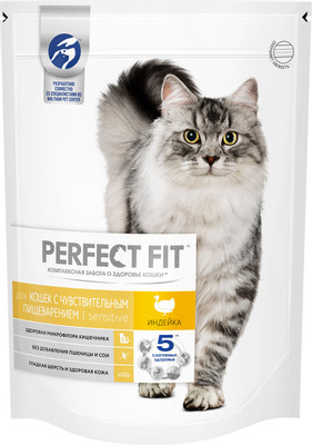 Корм сухой Perfect Fit Sensitive с индейкой для кошек с чувствительным пищеварением, 650г Корм сухой Perfect Fit Sensitive с индейкой для кошек с чувствительным пищеварением, 650г