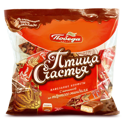 Конфеты Победа Вкуса Птица счастья с начинкой из тёртого миндаля в сливочном шоколаде, 200г Конфеты Победа Вкуса Птица счастья с начинкой из тёртого миндаля в сливочном шоколаде, 200г